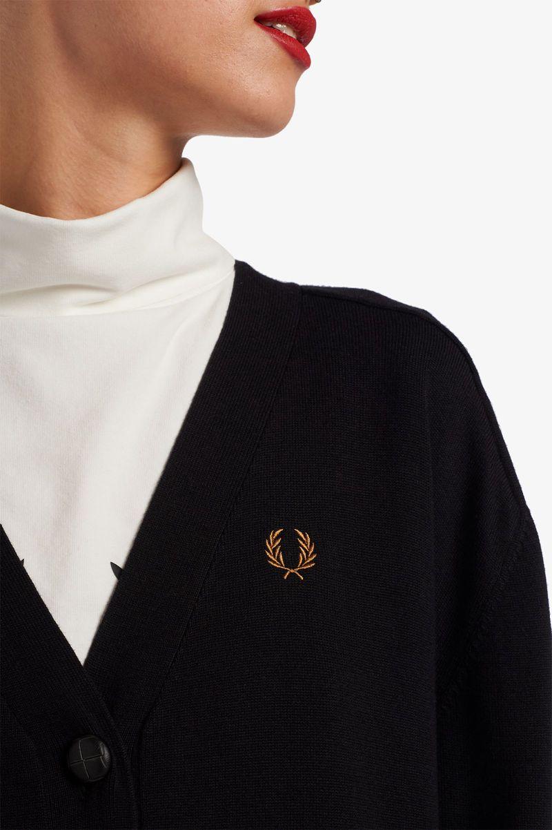 Black Fred Perry Longline Cardigan Women's Knitwear | PH 1922XYUF